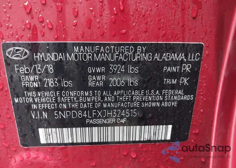 2018 Hyundai Elantra Sel z USA, uszkodzony, nr VIN 5NPD84LFXJH324515